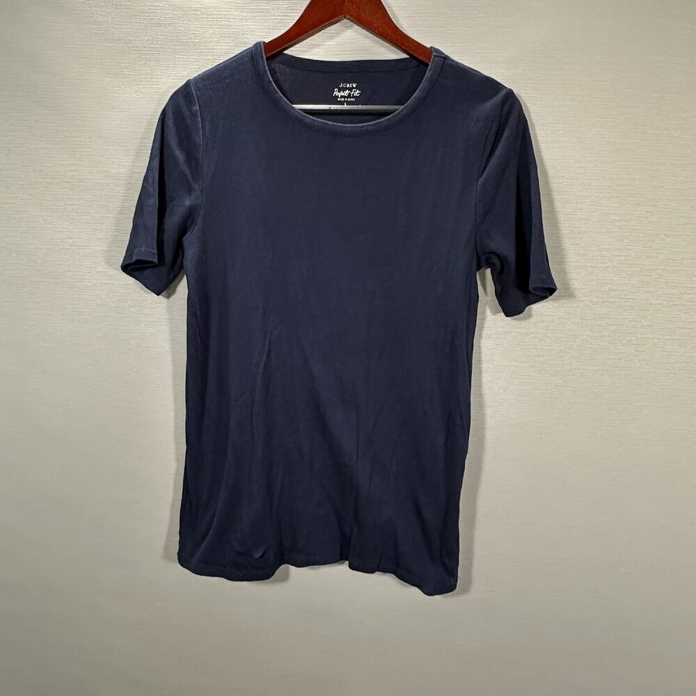 J Crew Top Womens Large Perfect Fit Tee Blue Cotton Shirt Short Sleeve Shirt